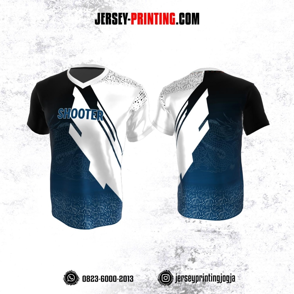 Baju Kaos Jersey Menembak Shooter Shooting Biru Putih Hitam Motif