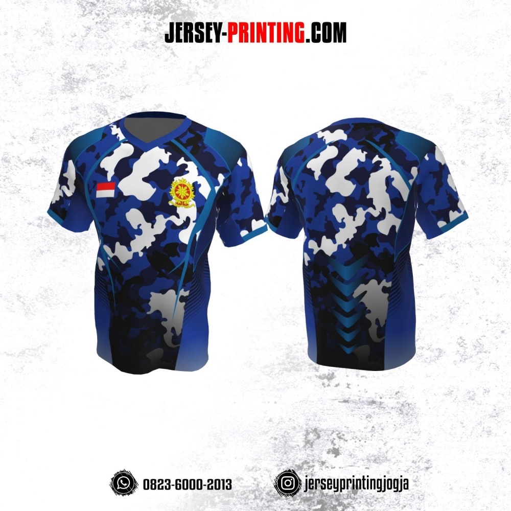Jersey Militer Army Tentara TNI Motif Loreng Biru Hitam Putih - Jersey