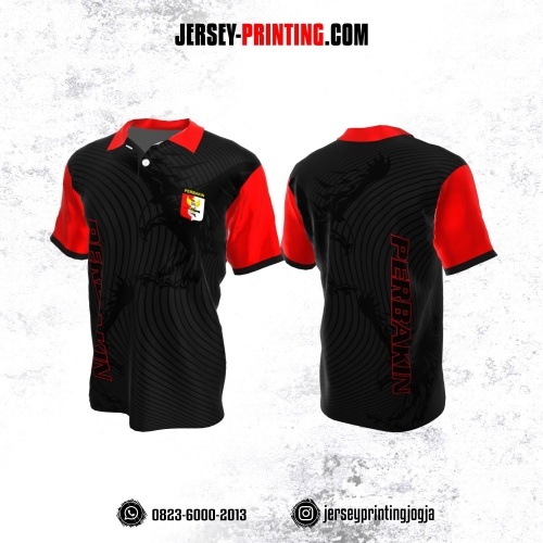 Baju Kaos Jersey Menembak Perbakin Kerah Polo Abu-abu Hitam Merah Motif Garis