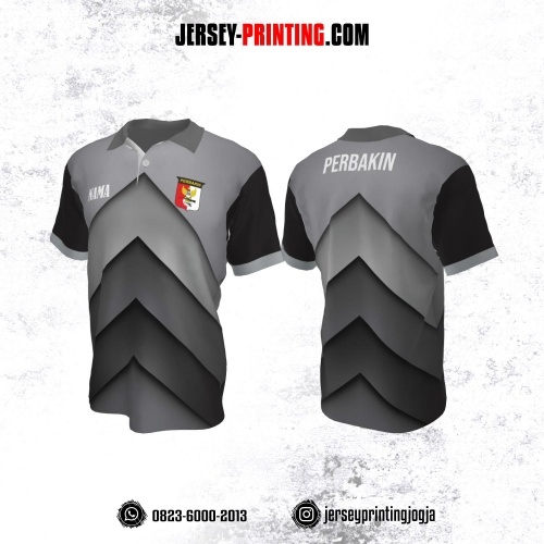 Baju Kaos Jersey Menembak Perbakin Kerah Polo Abu-abu Hitam Motif Gradasi