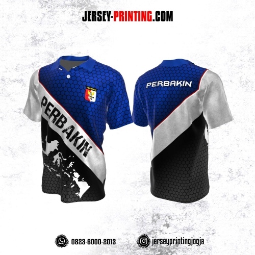 Baju Kaos Jersey Menembak Perbakin Kerah Polo Abu-abu Navy Hitam Motif Honeycomb