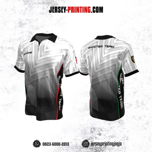 Baju Kaos Jersey Menembak Perbakin Kerah Polo Abu-abu Putih Hitam Motif Garis