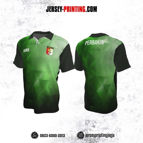 Baju Kaos Jersey Menembak Perbakin Kerah Polo Hijau Hitam Motif Geometris