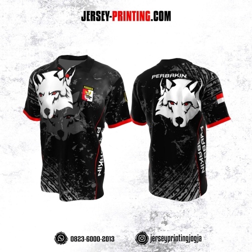 Baju Kaos Jersey Menembak Perbakin Kerah Polo Hitam Abu-abu Merah Motif Bercak