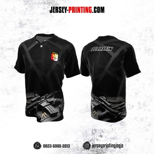 Baju Kaos Jersey Menembak Perbakin Kerah Polo Hitam Abu-abu Motif Senjata