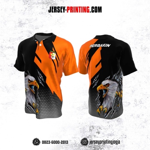Baju Kaos Jersey Menembak Perbakin Kerah Polo Hitam Orange Motif Polkadot Abu-abu
