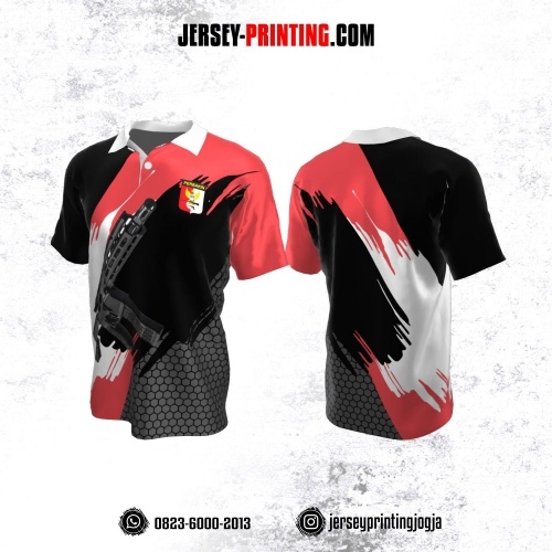 Baju Kaos Jersey Menembak Perbakin Kerah Polo Hitam Pink Abu-abu Putih Motif Honeycomb