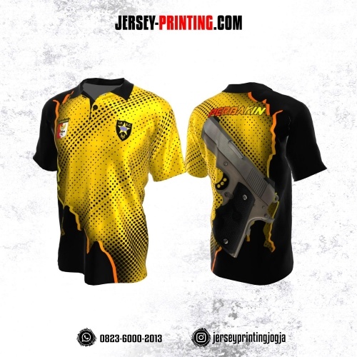 Baju Kaos Jersey Menembak Perbakin Kerah Polo Kuning Hitam Motif Polkadot