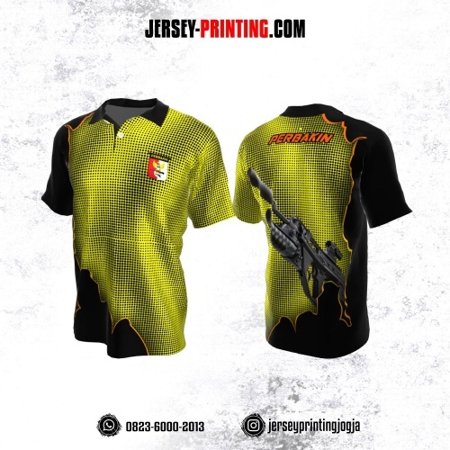 Baju Kaos Jersey Menembak Perbakin Kerah Polo Kuning Hitam Orange Motif Polkadot