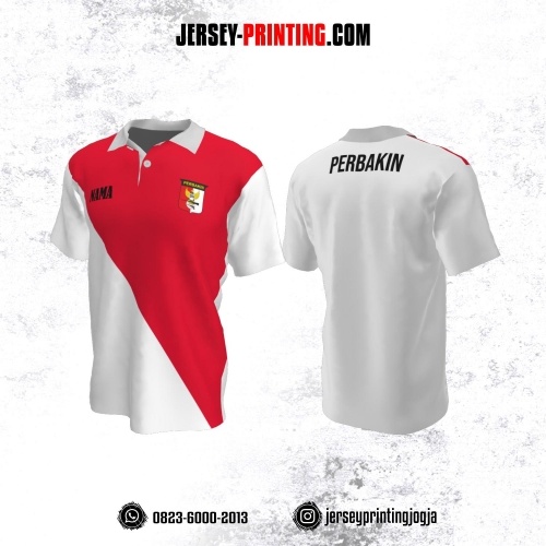 Baju Kaos Jersey Menembak Perbakin Kerah Polo Putih Corak Merah