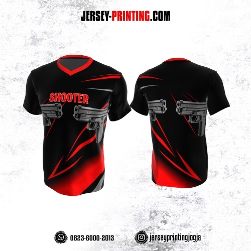 Baju Kaos Jersey Menembak Shooter Shooting Hitam Corak Merah Abu-abu