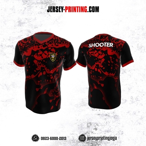 Baju Kaos Jersey Menembak Shooter Shooting Hitam Merah Motif Abstrak