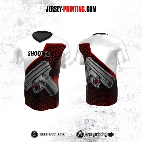 Baju Kaos Jersey Menembak Shooter Shooting Hitam Merah Putih Motif Geometris