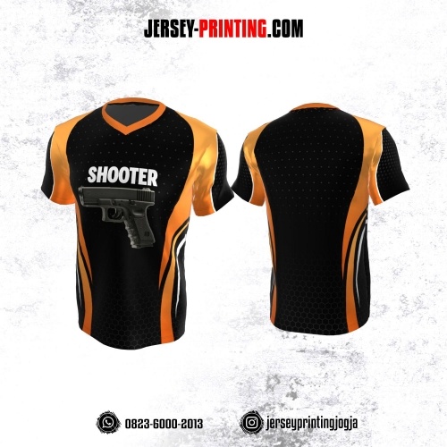 Baju Kaos Jersey Menembak Shooter Shooting Hitam Orange Abu-abu Motif Honeycomb