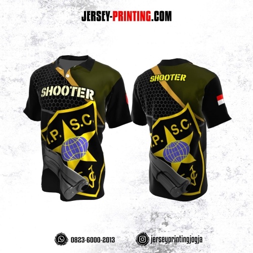 Baju Kaos Jersey Menembak Shooter Shooting Kerah Polo Hitam Hijau Abu-abu Kuning Motif Honeycomb