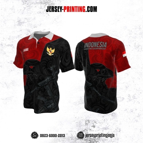 Baju Kaos Jersey Menembak Shooter Shooting Kerah Polo Hitam Merah Abu-abu Motif Batik
