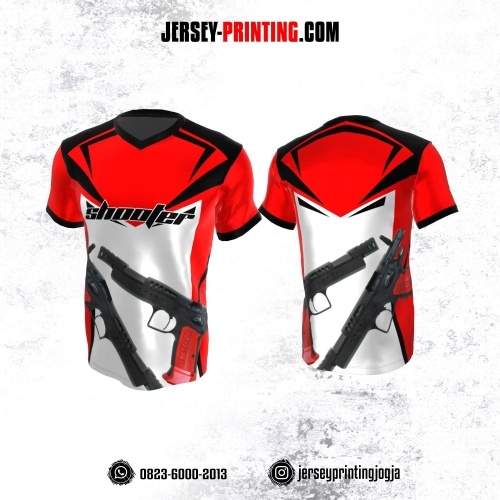 Baju Kaos Jersey Menembak Shooter Shooting Merah Corak Putih Hitam