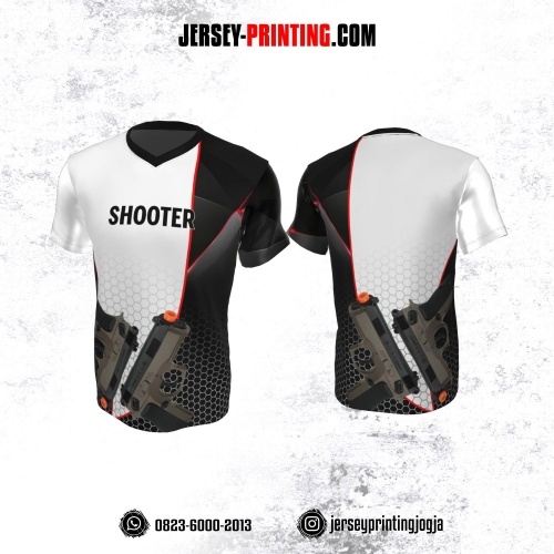 Baju Kaos Jersey Menembak Shooter Shooting Putih Hitam Abu-abu Merah Motif Honeycomb