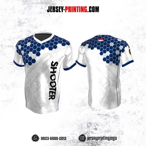 Baju Kaos Jersey Menembak Shooter Shooting Putih Navy Abu-abu Motif Hexagon