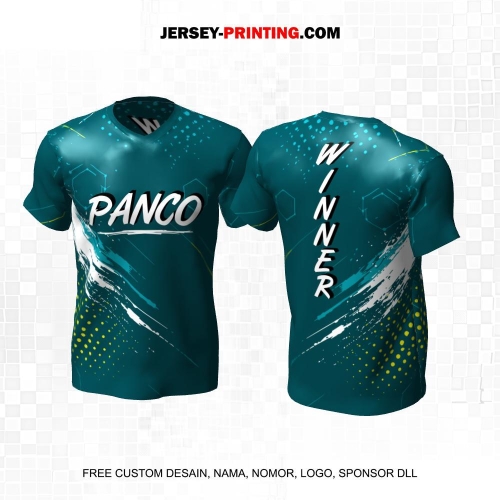 Jersey Adu Panco Hijau Kuning Putih Motif Abstrak Polkadot 19