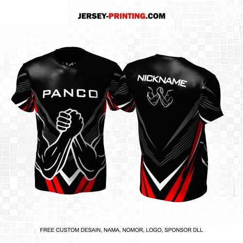 Jersey Adu Panco Hitam Abu Merah Putih Motif Geometris 02