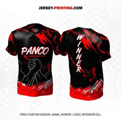 Jersey Adu Panco Hitam Merah Putih Motif Abstrak 05
