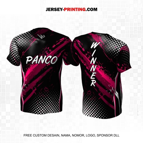 Jersey Adu Panco Hitam Pink Putih Motif Abstrak Polkadot 14