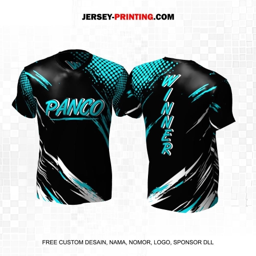 Jersey Adu Panco Hitam Tosca Putih Motif Abstrak Polkadot 07