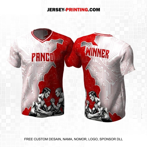 Jersey Adu Panco Merah Putih Motif Abstrak Dot Line 10