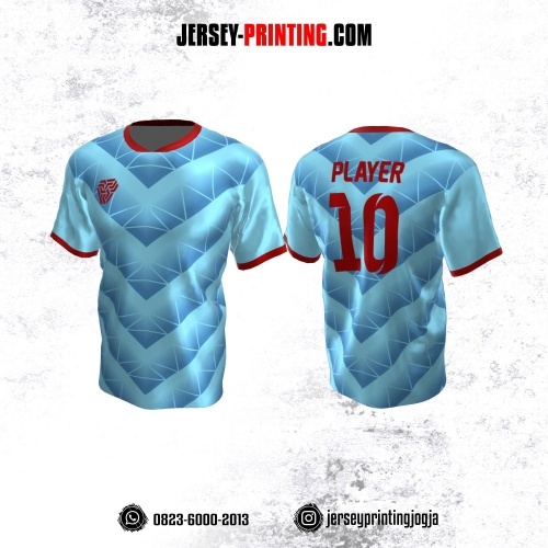 Jersey Atasan Badminton Volly Lari Futsal Biru Merah Motif Zigzag