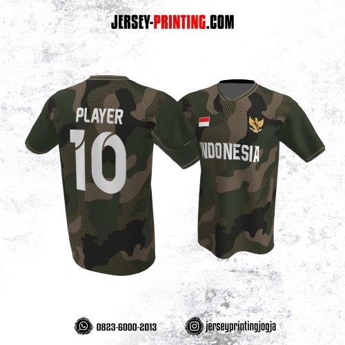 Jersey Atasan Badminton Volly Lari Futsal Hijau Coklat Motif Camouflage