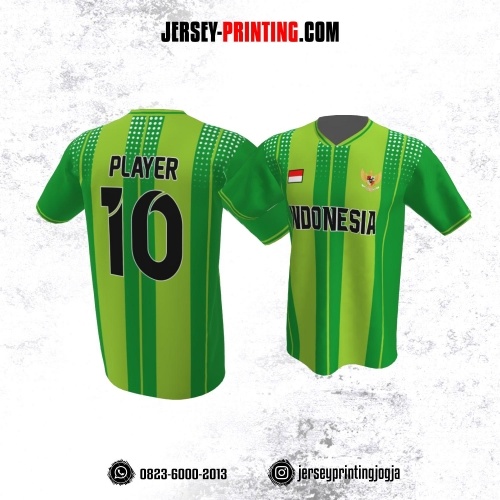 Jersey Atasan Badminton Volly Lari Futsal Hijau Kombinasi Motif Stripe