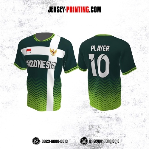 Jersey Atasan Badminton Volly Lari Futsal Hijau Putih Motif Zigzag