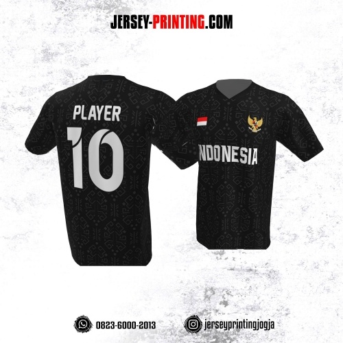 Jersey Atasan Badminton Volly Lari Futsal Hitam Abu-abu Motif Seamless