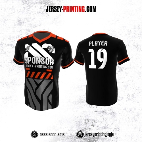 Jersey Atasan Badminton Volly Lari Futsal Hitam Corak Abu-abu Putih Orange
