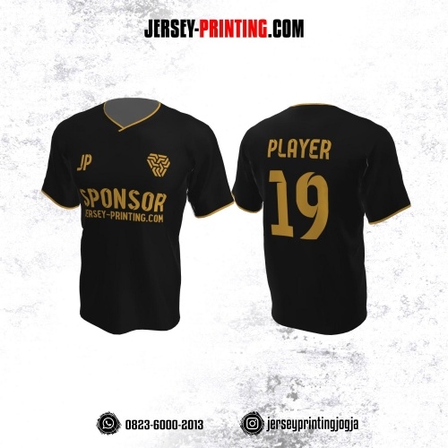 Jersey Atasan Badminton Volly Lari Futsal Hitam Garis Emas