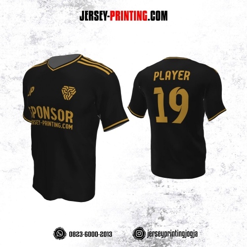 Jersey Atasan Badminton Volly Lari Futsal Hitam Strip Emas