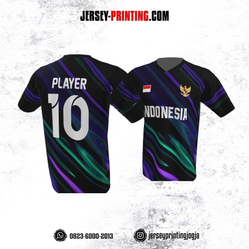 Jersey Atasan Badminton Volly Lari Futsal Hitam Motif Light Hijau Ungu