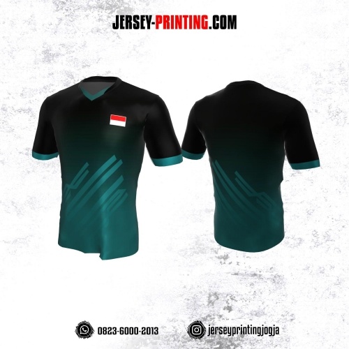 Jersey Atasan Badminton Volly Lari Futsal Hitam Teal Motif Garis