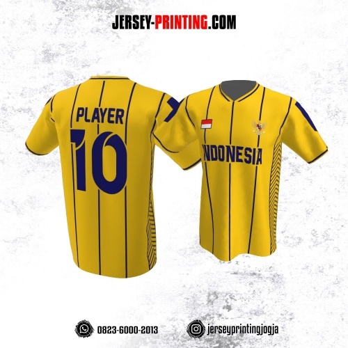 Jersey Atasan Badminton Volly Lari Futsal Kuning Motif Stripe Navy