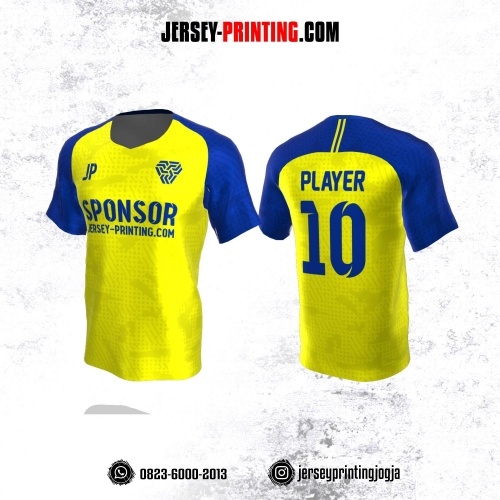 Jersey Atasan Badminton Volly Lari Futsal Kuning Navy Motif Abstrak