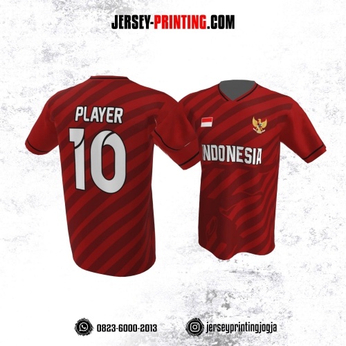 Jersey Atasan Badminton Volly Lari Futsal Merah Motif Stripe Maroon