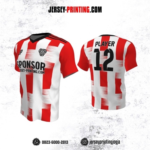 Jersey Atasan Badminton Volly Lari Futsal Merah Putih Motif Brush