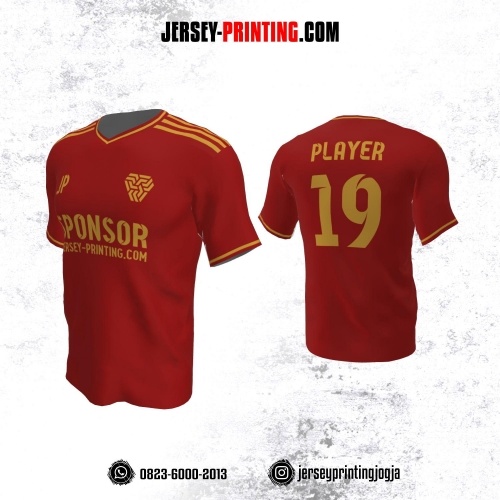 Jersey Atasan Badminton Volly Lari Futsal Merah Strip Emas