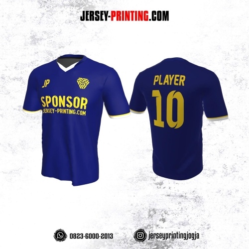 Jersey Atasan Badminton Volly Lari Futsal Navy Garis Putih Kuning