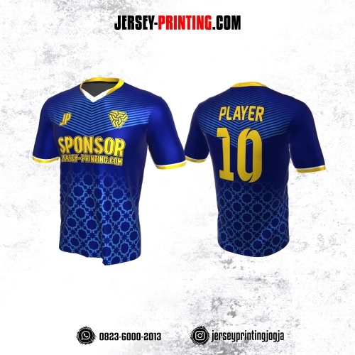 Jersey Atasan Badminton Volly Lari Futsal Navy Kuning Motif Seamless