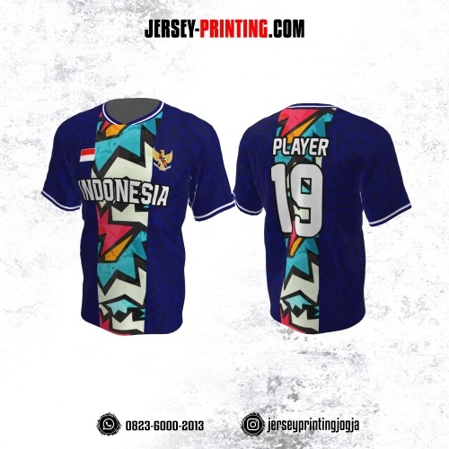 Jersey Atasan Badminton Volly Lari Futsal Navy Motif Abstrak Biru Putih Pink
