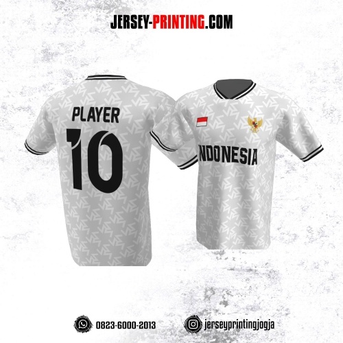 Jersey Atasan Badminton Volly Lari Futsal Putih Hitam Motif Seamless