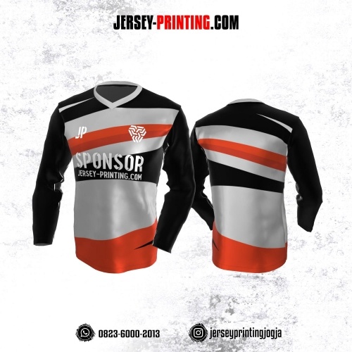Jersey Atasan Lengan Panjang Hitam Corak Abu-abu Orange