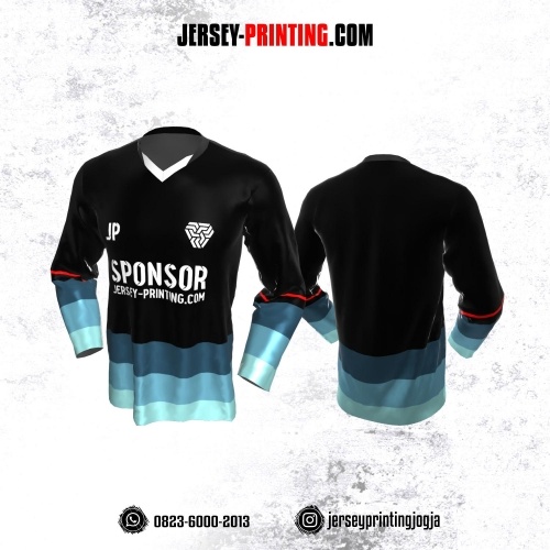 Jersey Atasan Lengan Panjang Hitam Motif Gradasi Biru Tosca